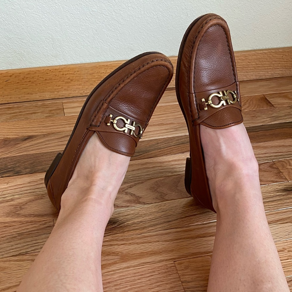 Vintage Ferragamo Gancini Bit Leather Loafers